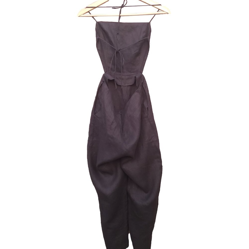 Reformation Rufus Jumpsuit 0 Black Backless Back Tie Straps Pockets Crop Leg - Picture 5 of 8